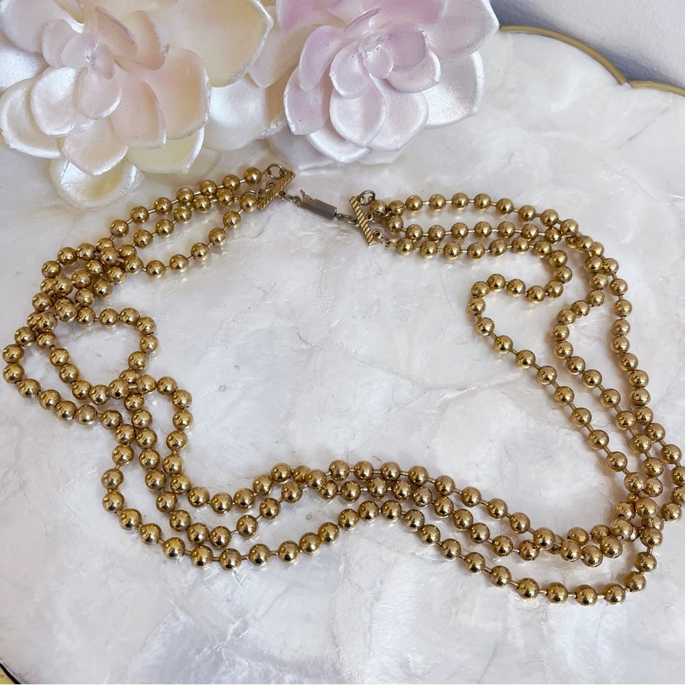 Gold Tone Beaded Multistrand Statement Necklace 2… - image 8